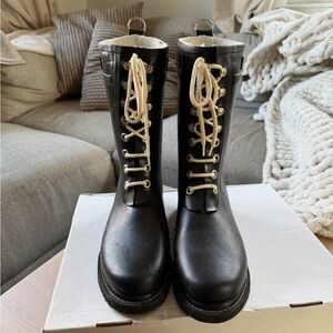 Ilse Jacobsen Black Lace-Up Tall Rainboots